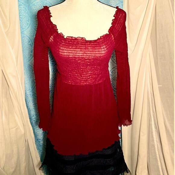 Vintage Sheer Silk Smocked Top   #S2 - Picture 3 of 3